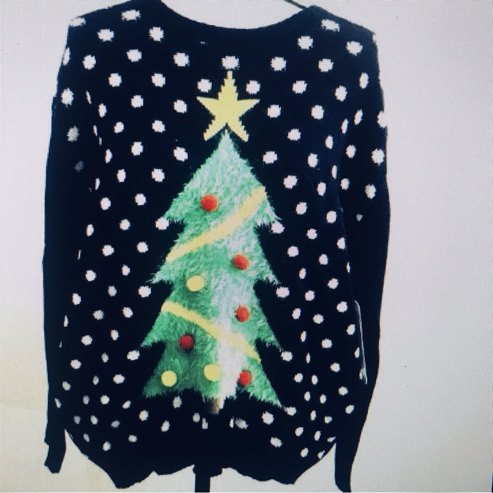 Merry Christmas Ugly Sweater Large Tree Polka Dots